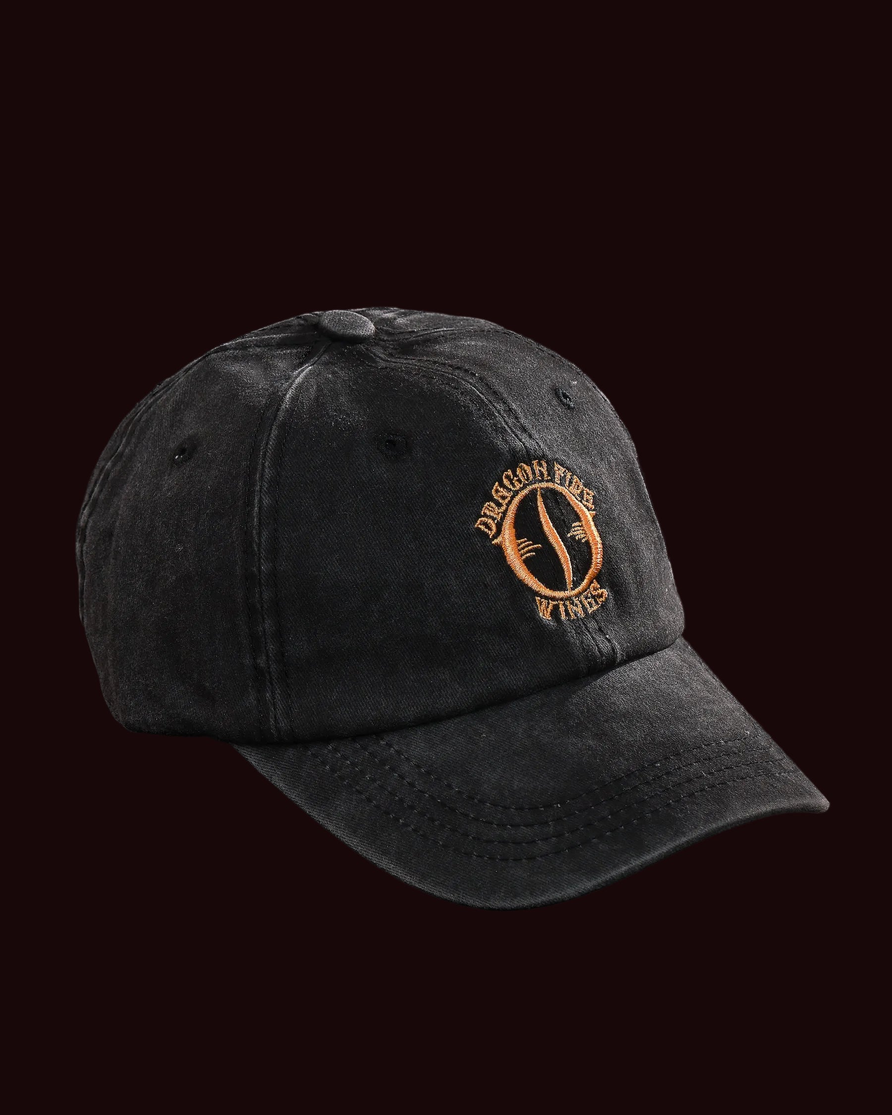 Black cap with a logo on a black background